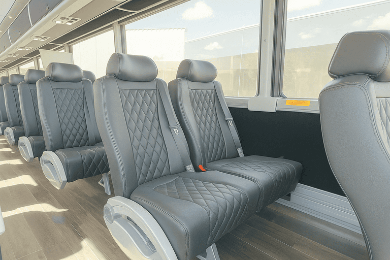 interior of College Station Shuttle Bus Rentals charter bus